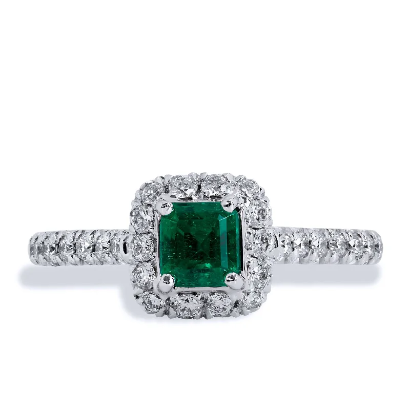 round-cut engagement rings with diamonds-0.50 Carat Colombian Emerald And Diamond Pave Cocktail Ring