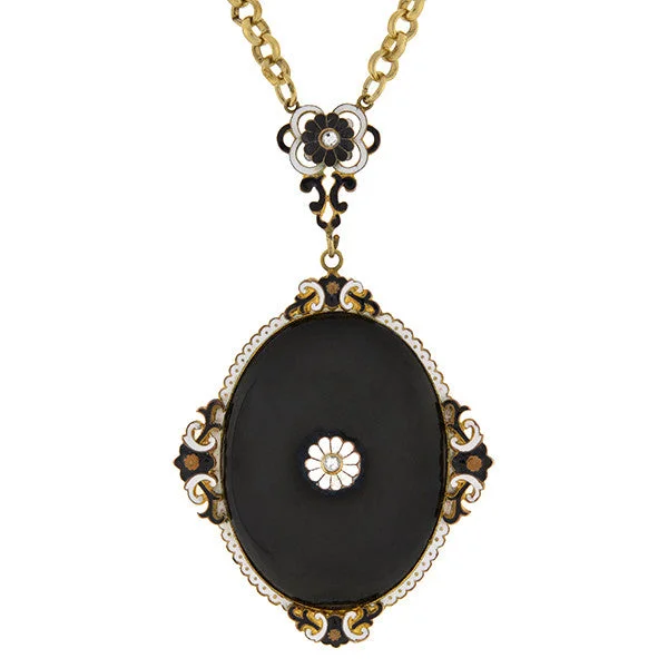 women’s birthstone charm necklaces-Art Deco Austrian Brass & Enamel Large Flower Necklace