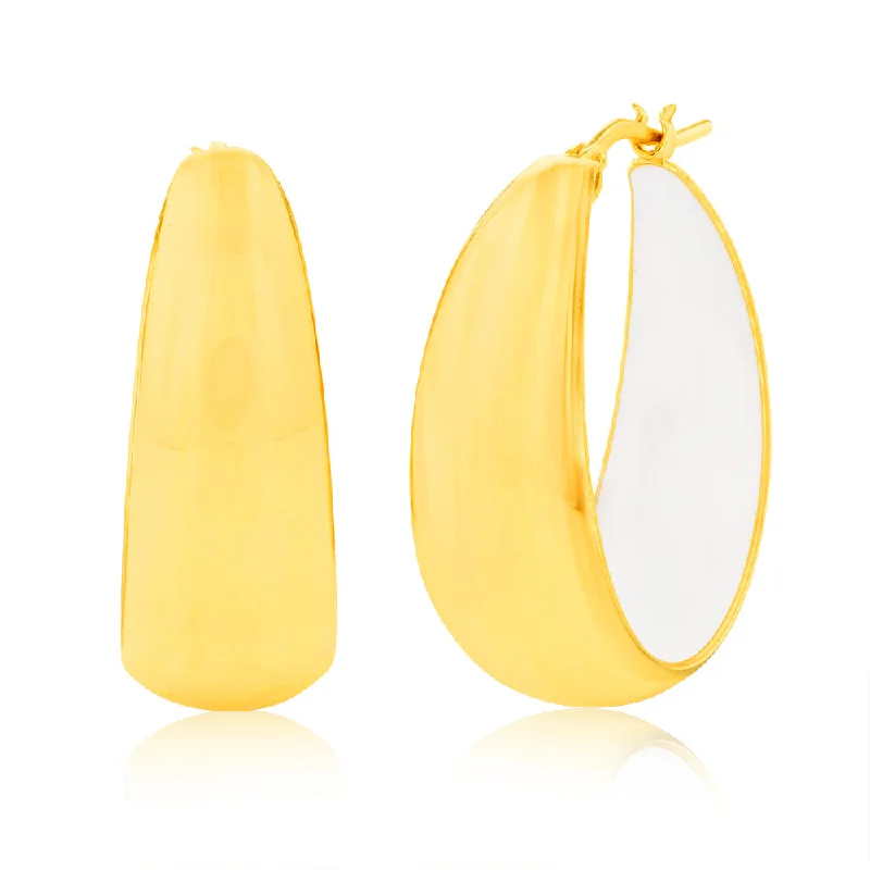 women’s opal earrings-Sterling Silver Gold Plated White Enamel On The Inside 22mm Hoop Earrings