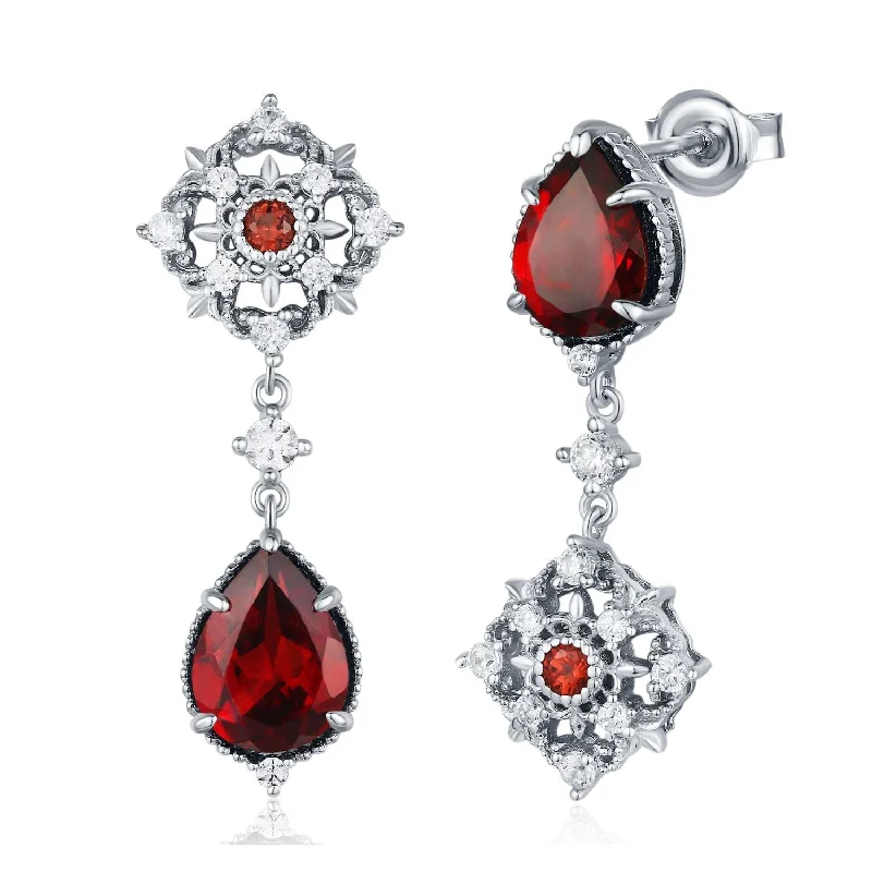 women’s long earrings-Eternal Orbit Mozambique Garnet Earrings