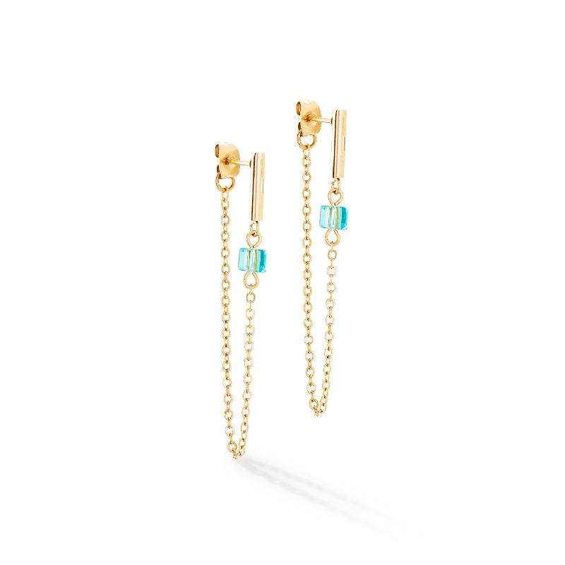 women’s creative drop earrings-Gold Multicolor Mini Cubes & Chain Earrings