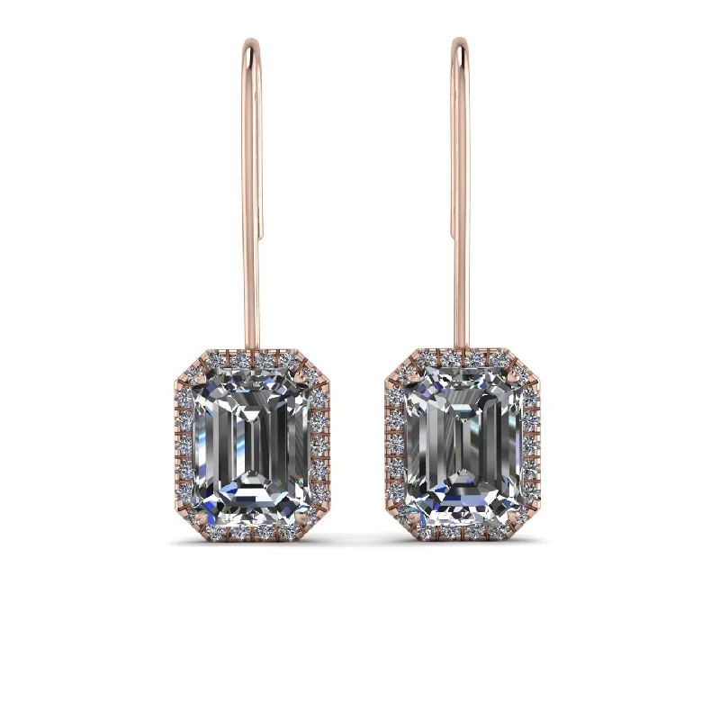 women’s sparkling silver earrings-Halo Emerald Cut Diamond Earrings - Izabella No. 2