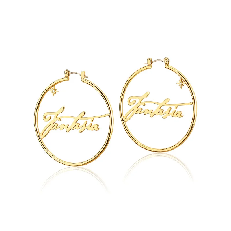 women’s vintage gold earrings-Disney Fantasia Gold Plated 50mm Hoop Earrings