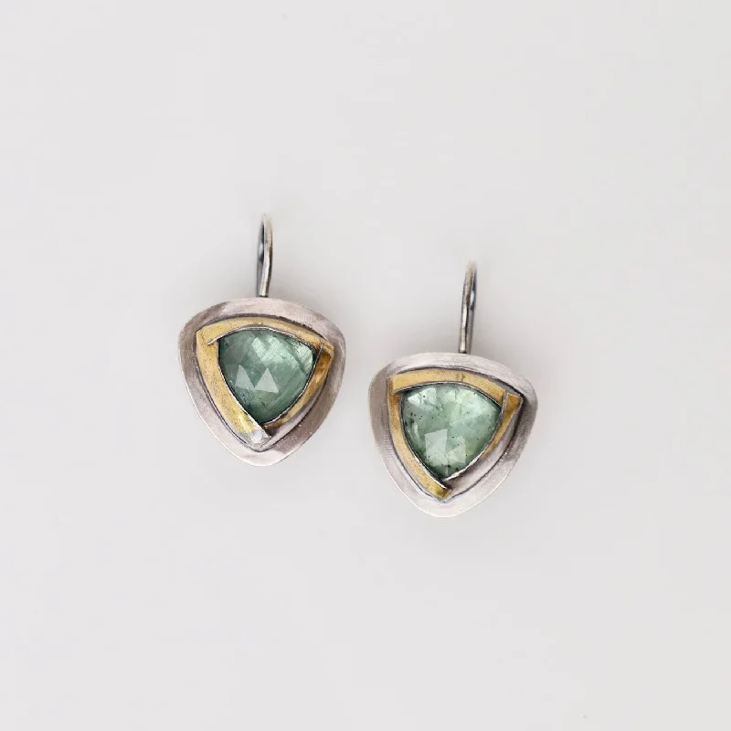 women’s sparkling gold hoop earrings-Green Kyanite Petite Tri Fold Drop Earrings