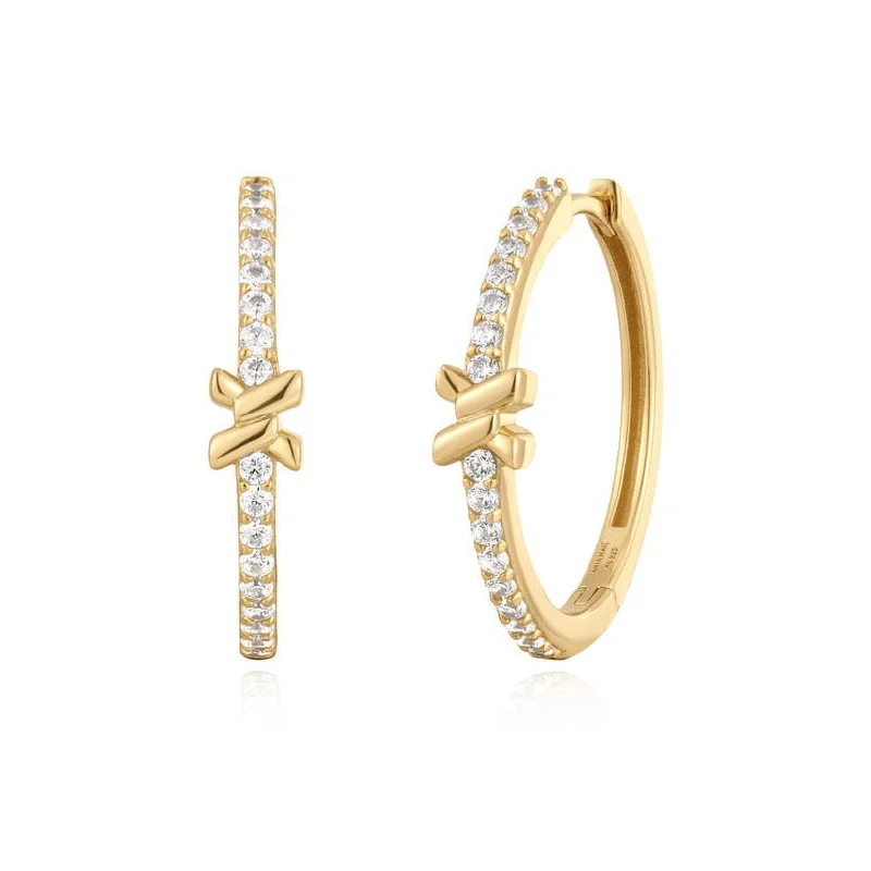 women’s chic silver earrings-Gold Cross Hoop Earrings