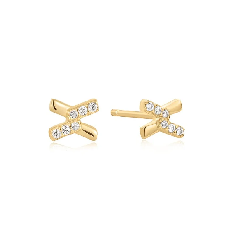 women’s bright gemstone earrings-Gold Cross Cubic Zirconia Stud Earrings