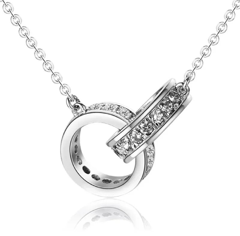 women’s layered crystal necklaces-CHILLON - Double Sterling Silver & Zircon Necklace