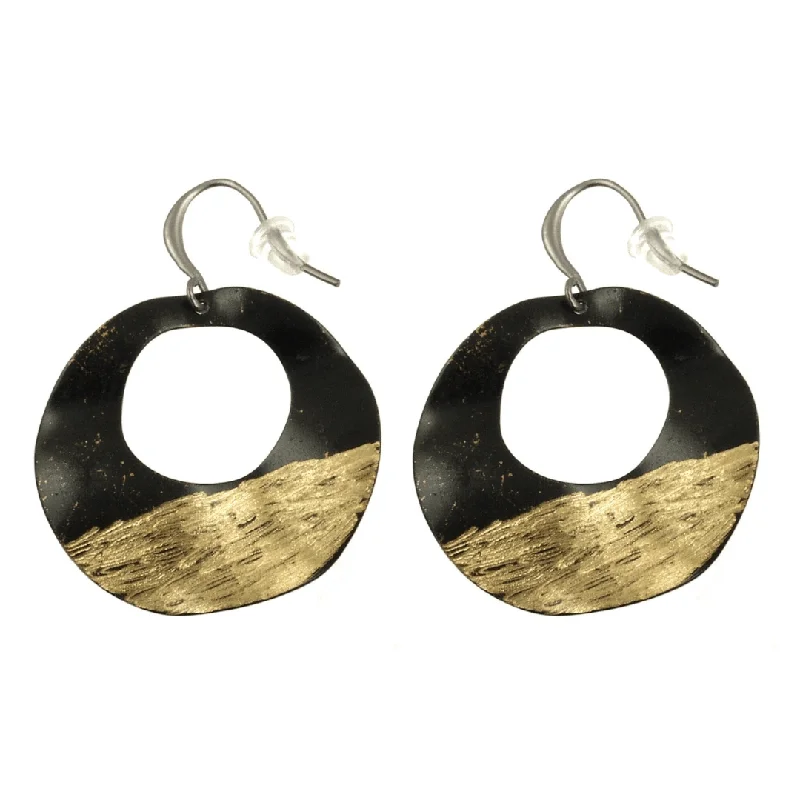 women’s handmade gemstone earrings-Black and Gold Wavy Hoop Earrings