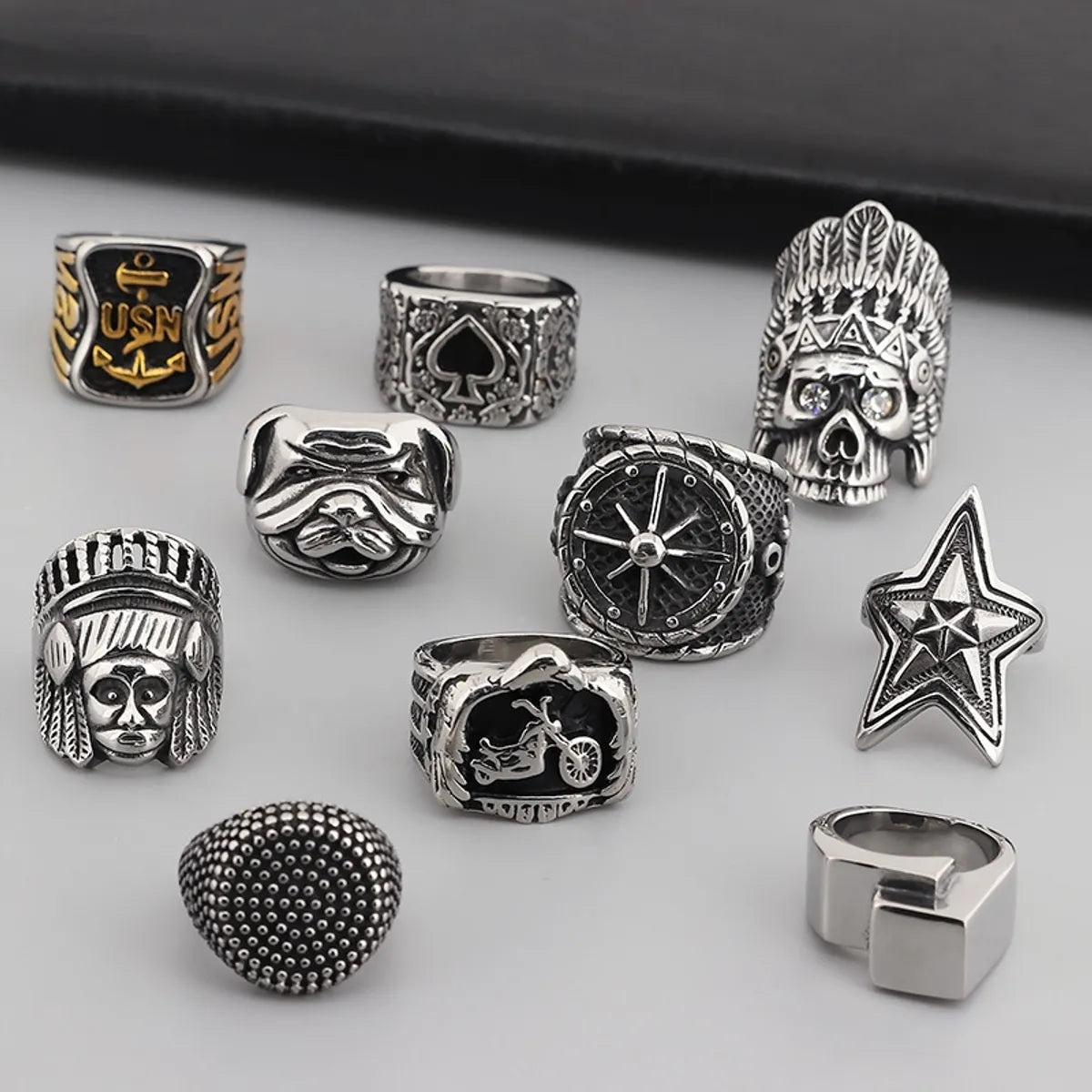 women’s wedding rings with diamond pave sapphires-Punk Star Skull Titanium Steel Plating Men'S Rings