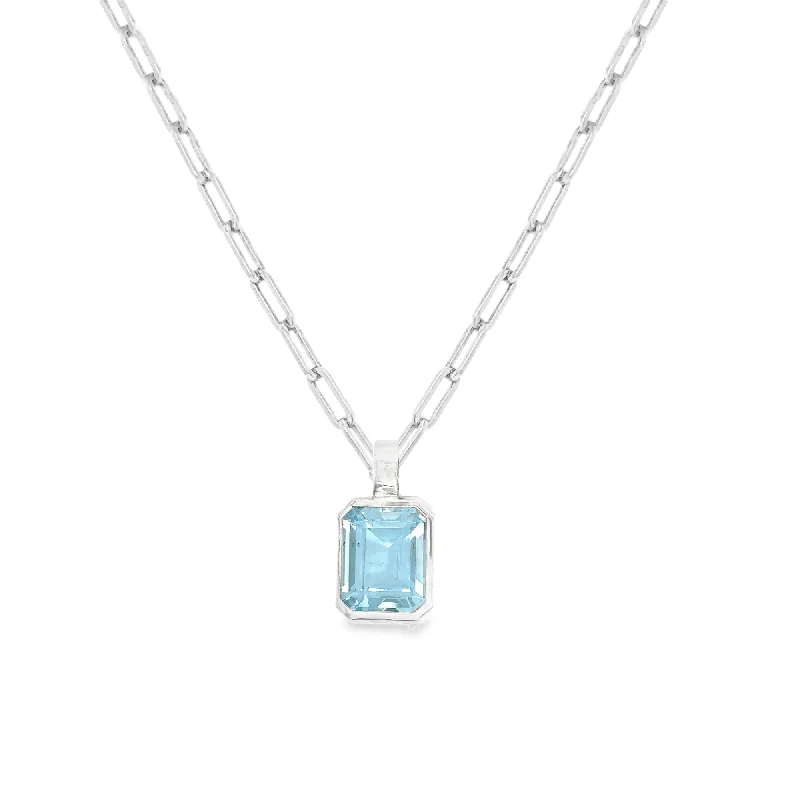 women’s double-layer necklaces-Emerald Cut Aquamarine Pendant