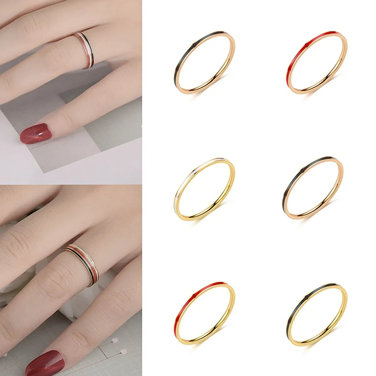 vintage women’s wedding bands-Fashion Stripe Titanium Steel Enamel Rings