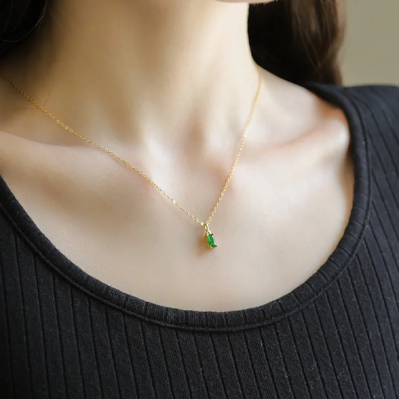 women’s minimalist silver chain necklaces-ENVY | 14K Gold Plated Green Cubic Zirconia