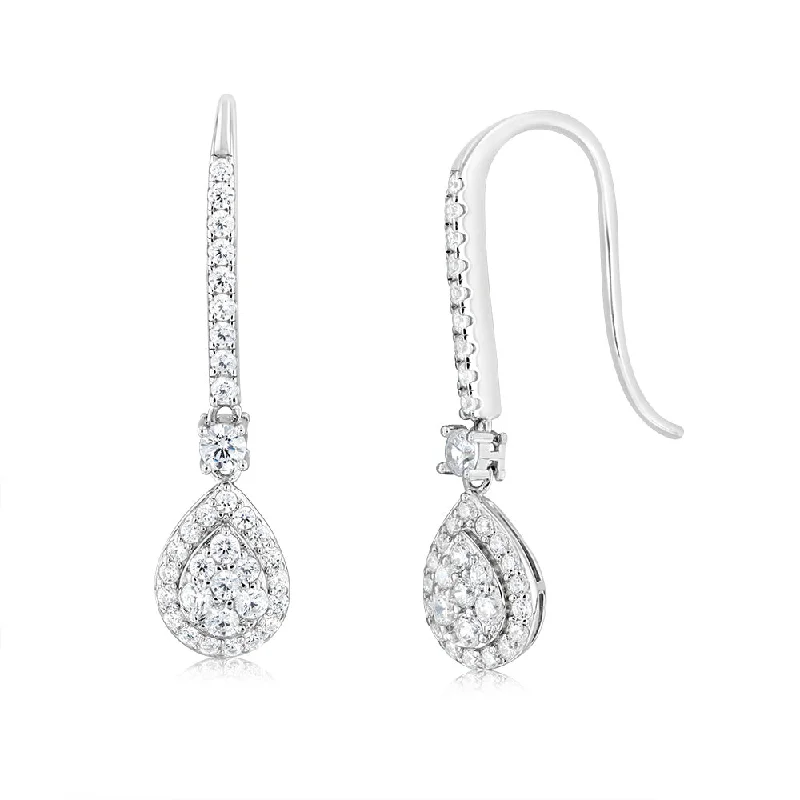 women’s fancy gemstone earrings-Sterling Silver Rhodium Plated White Cubic Zirconia Fancy Pear Shaped Drop Earrings