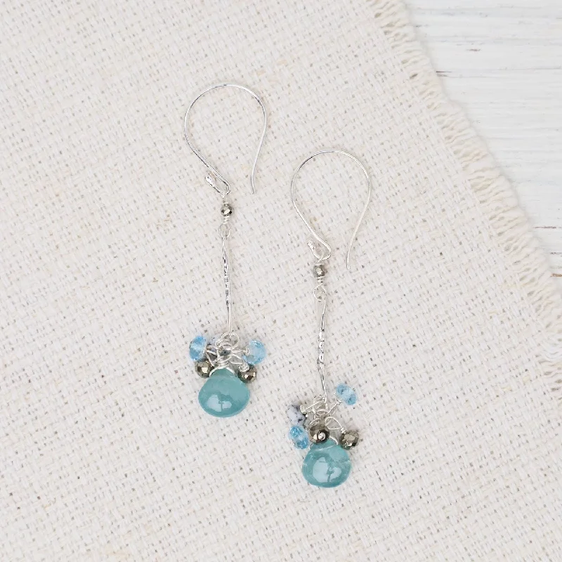 women’s gemstone stud earrings-Silver Bar Blue Mix Earrings