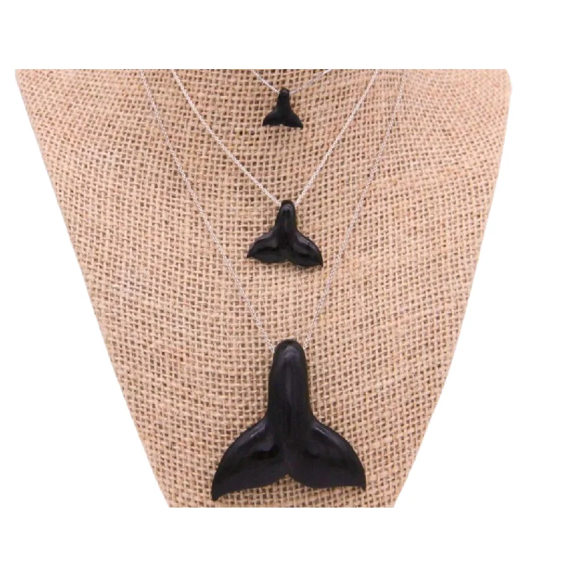 women’s gemstone pendant necklaces-Ebony Whale Tail Pendant