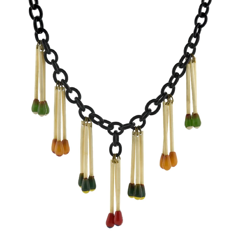 women’s modern necklaces-Retro Rare Brass Bakelite "Matchstick" Pendant Necklace 27.5"