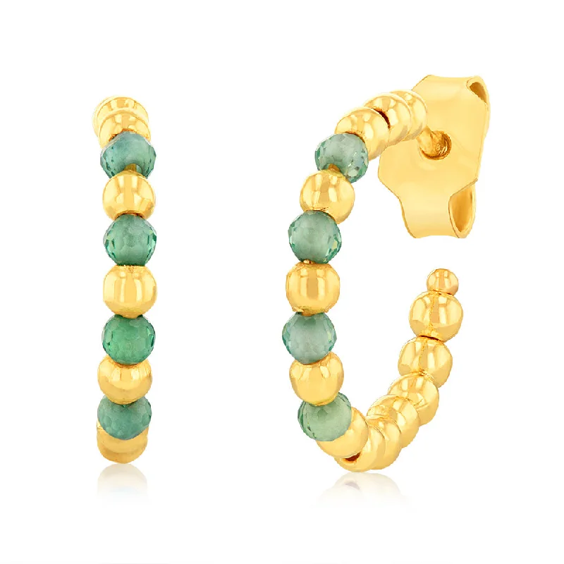 women’s multi-layered hoop earrings-9ct Yellow Gold Green Zirconia Open 3/4th Hoop Earrings