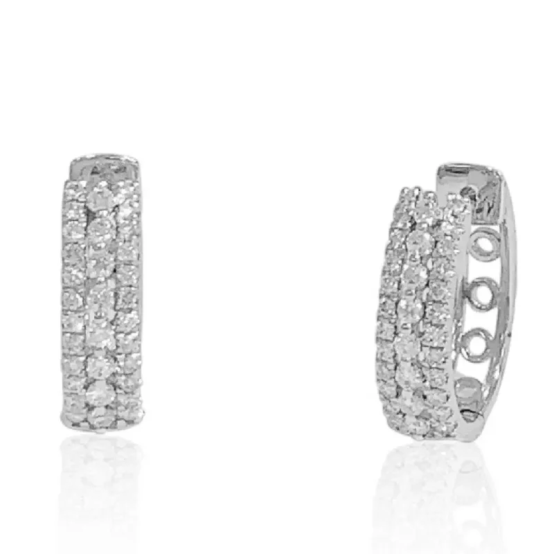 women’s iconic earrings-White Gold Diamond 3 Row Huggie Earrings