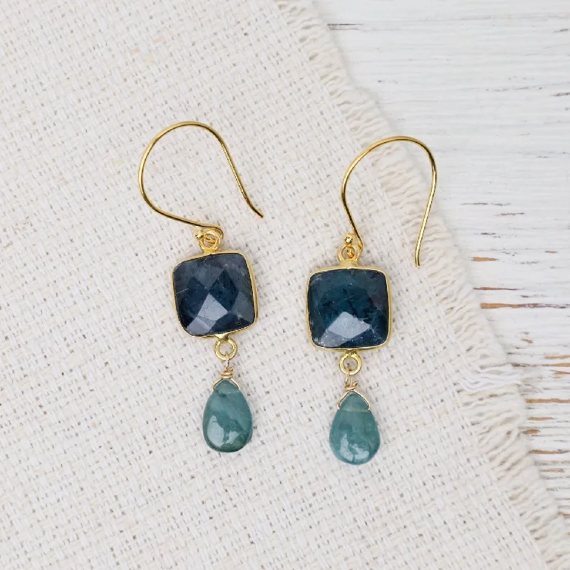 women’s perfect gemstone earrings-Square Indigo Kyanite Grandidierite Dangle Earrings