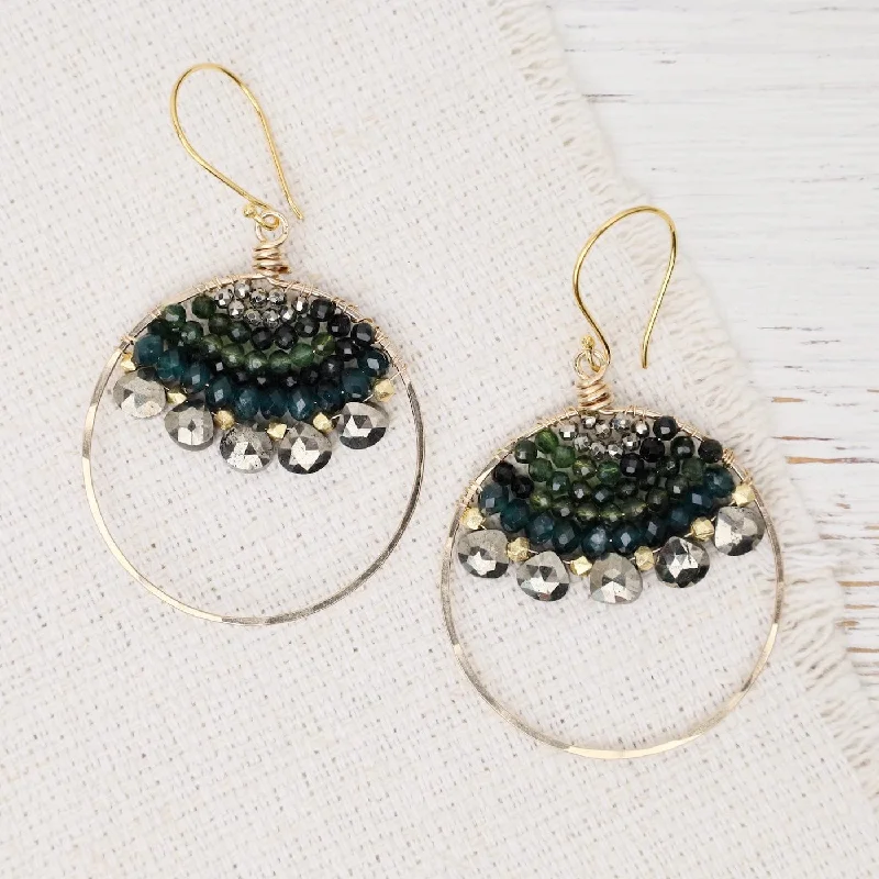 women’s classic silver hoop earrings-Pyrite, Grandidierite, Green Tourmaline Earrings