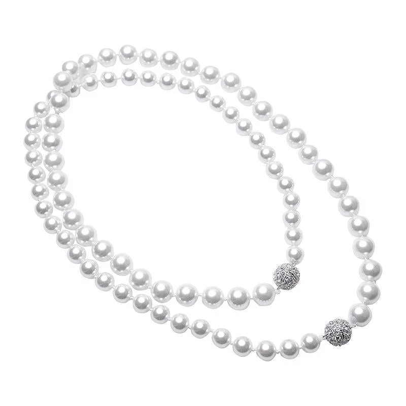 women’s chakra necklaces-Double Pave Clasp Pearl Necklace