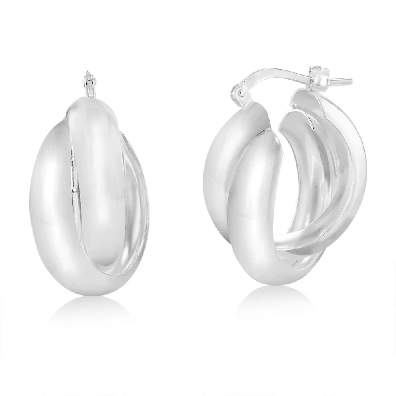 women’s modern drop earrings-Sterling Silver Twisted Twin Hoop Earrings