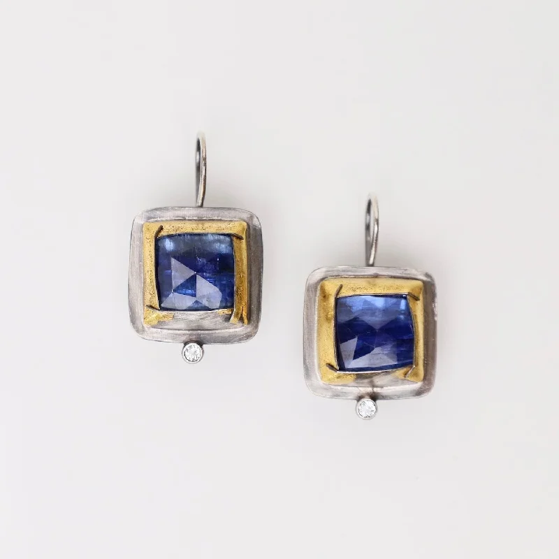 women’s designer drop earrings-Blue Kyanite Square Fold Earrings