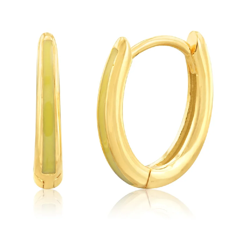 women’s small stud earrings-9ct Yellow Gold Yellow Enamel Plain Hoop Earrings