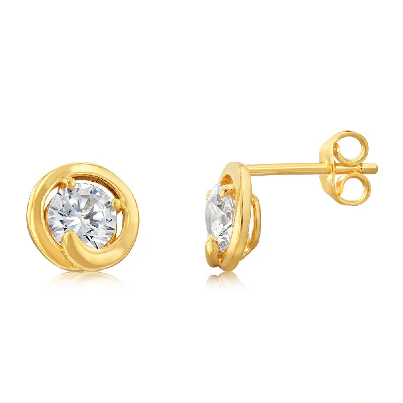 women’s bridal earrings-9ct Yellow Gold Silverfilled Cubic Zirconia Round Stud Earrings