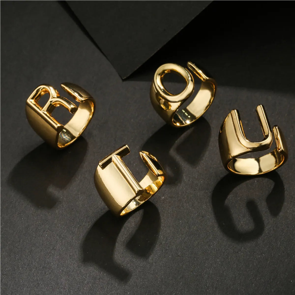 women’s statement rings-Wholesale New 18k Copper Gold-plated Alphabet Open Ring Gooddiy