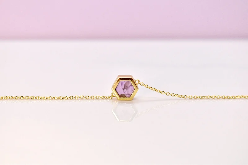 women’s multi-strand pearl necklaces-Simple Geometric Hexagon Necklace with Amethyst Marbled Clay