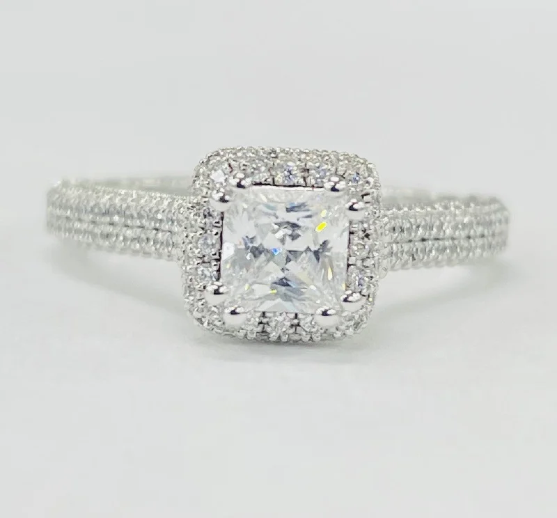 engagement rings with halo diamonds-Romance - All Pave Diamond Halo Setting