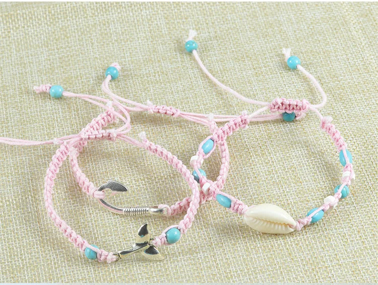 trendy rings for women-Marine Style Shell Fish Tail Fishhook Rope Knitting Unisex Drawstring Bracelets