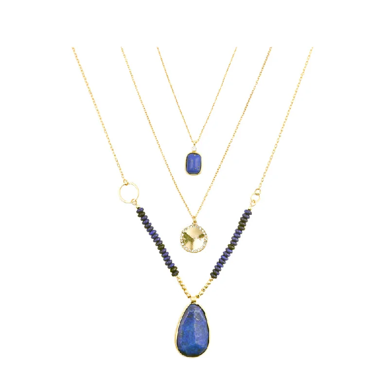 women’s engraved heart necklaces-Lapis Blue Stone Necklace Set