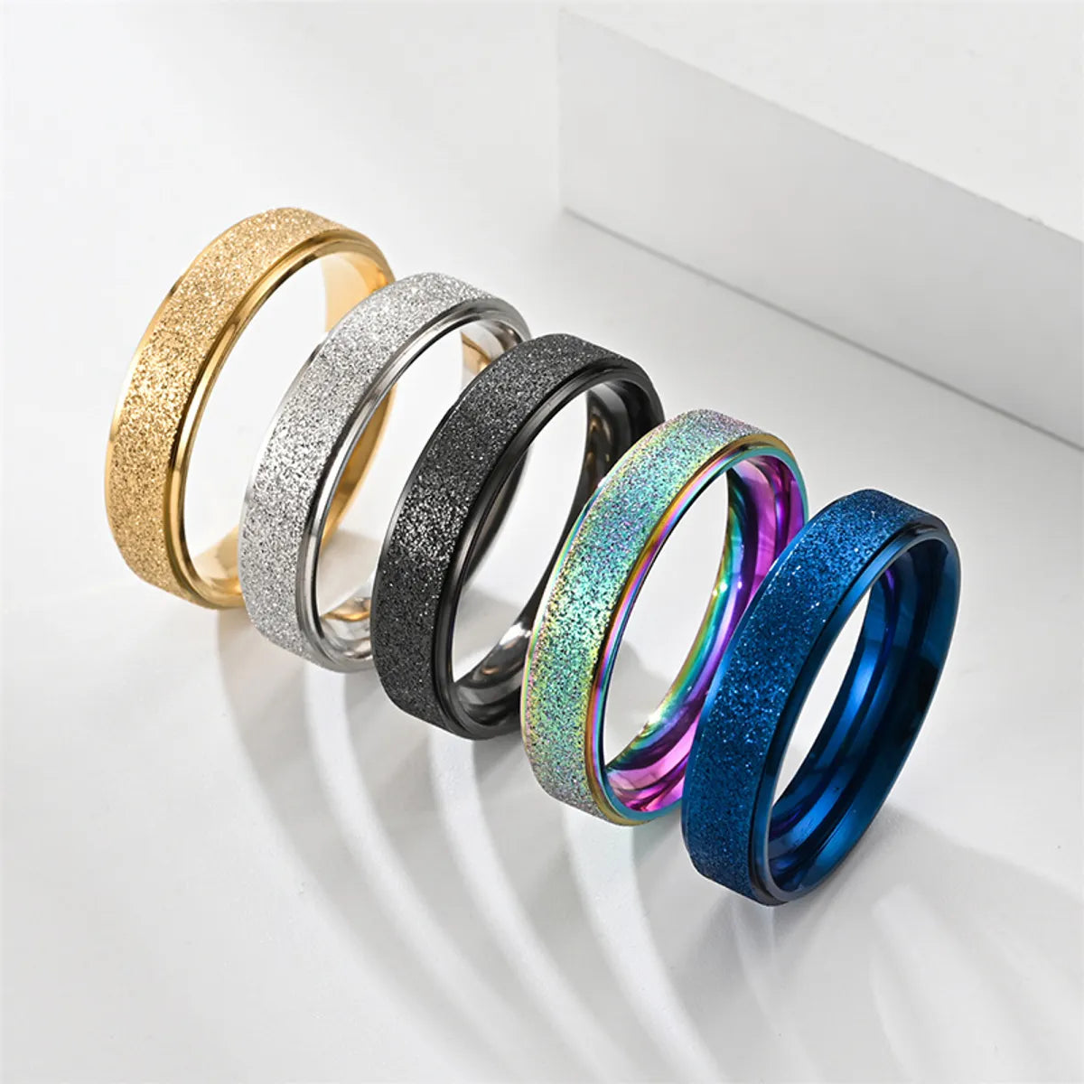 women’s channel-set rings-Simple Style Solid Color Stainless Steel Plating Couple Rings