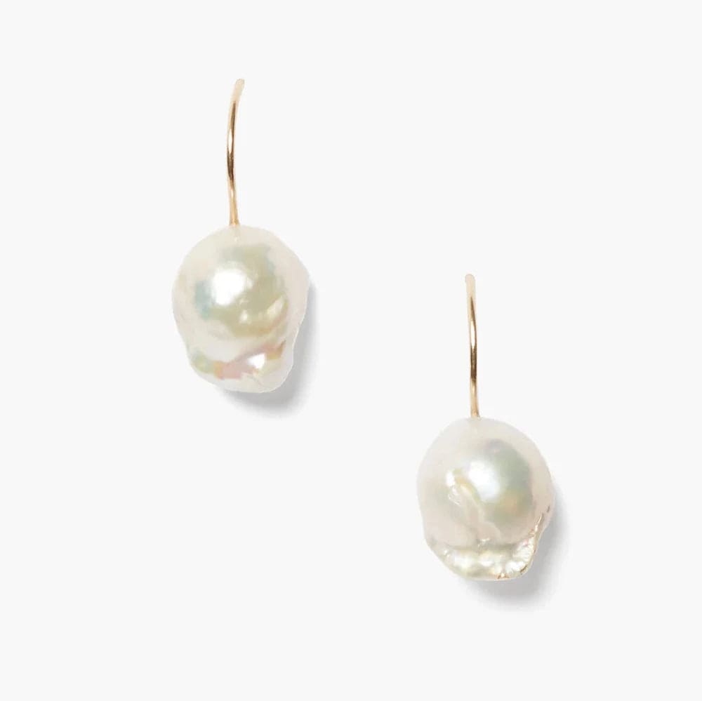 women’s luxurious gold hoop earrings-14k Baroque White Pearl Earrings