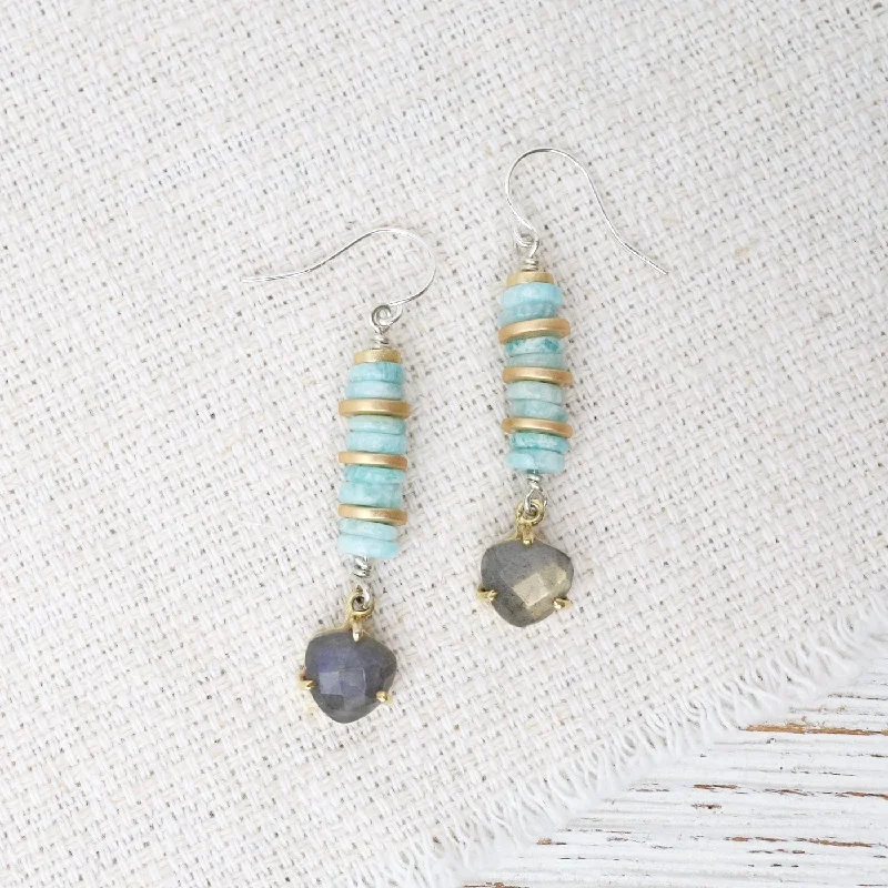 women’s geometric hoop drop earrings-Amazonite with Labradorite Drop Earrings