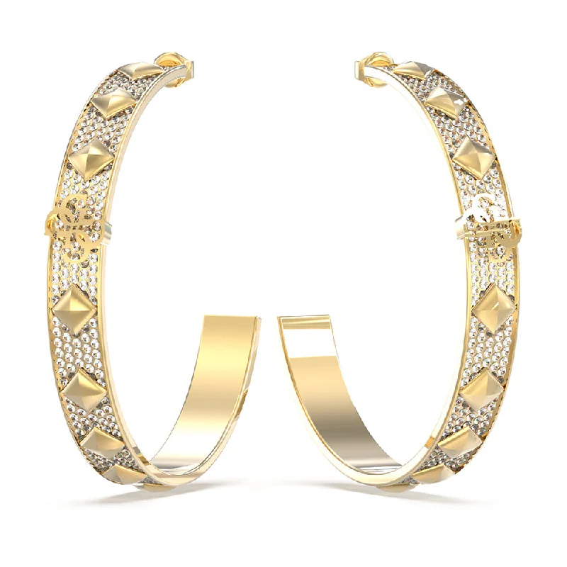 women’s bold diamond earrings-Guess Stainless Steel Gold Plated 60mm 4G Pave Hoop Earrings