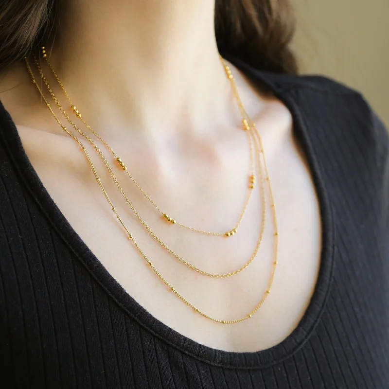 women’s timeless pearl necklaces-Serena GOLD Necklace Simple Thin Layered Steel Bead Chain Three Layer Necklace