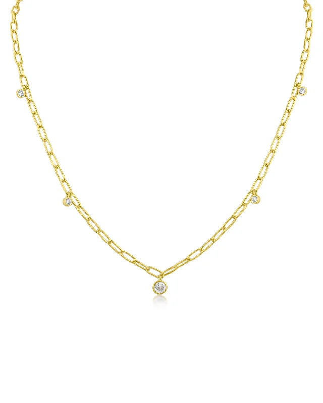 women’s gold heart necklaces-Round CZ Charm Chain Necklace