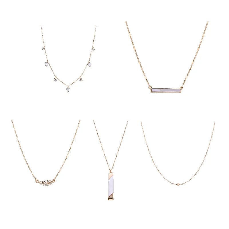 women’s geometric charm necklaces-Mother of Pearl Themed Necklace Set