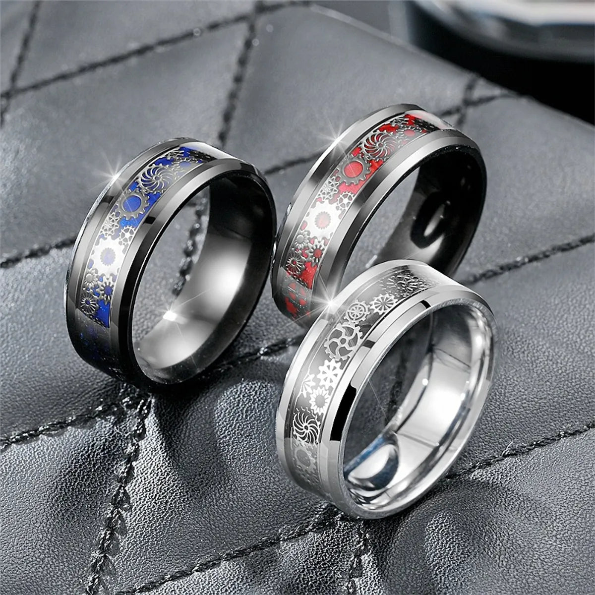 classic women’s engagement rings-Casual Hip-Hop Retro Gear Stainless Steel Enamel Men'S Rings