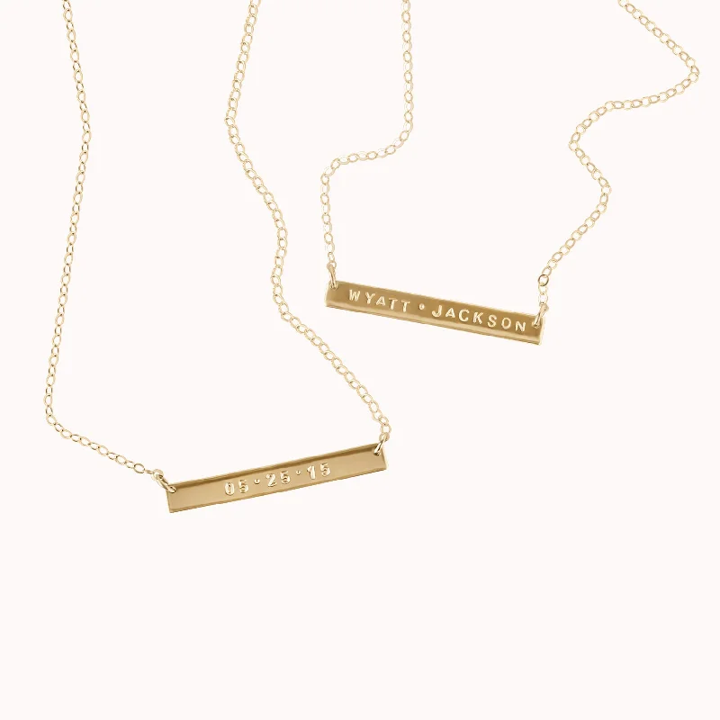 women’s minimalistic gold necklaces-Slim Personalized Bar Necklace