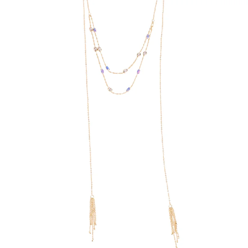 women’s gemstone halo necklaces-Ophelia Layered Tassel Lariat Necklace