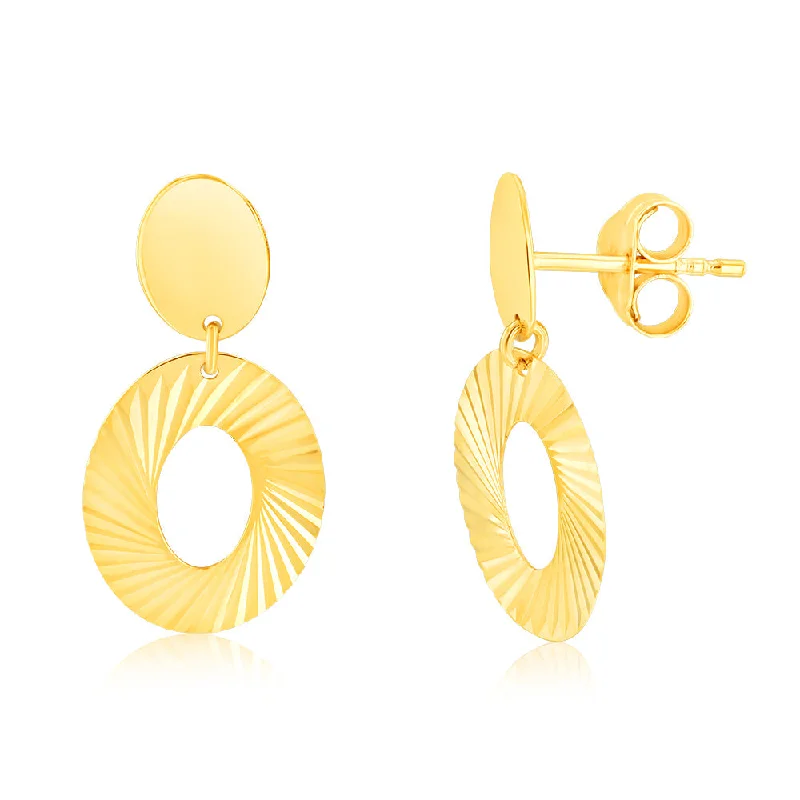 women’s luxury earrings-9ct Yellow Gold Textured Oval Drop Earrings