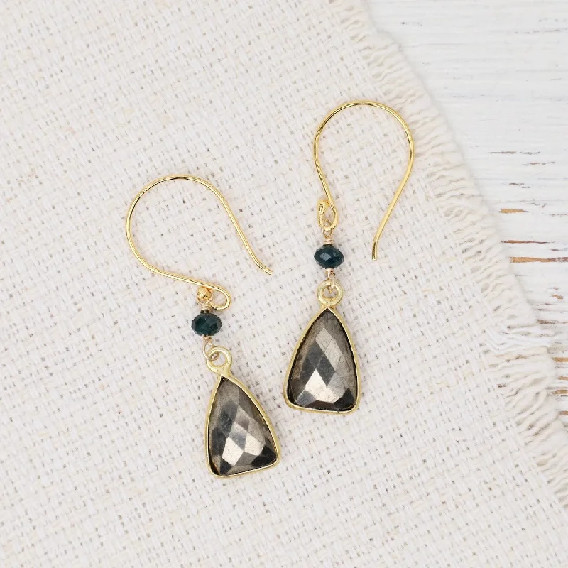 women’s radiant pearl earrings-Pyrite Triangle Grandidierite Dangle Earrings