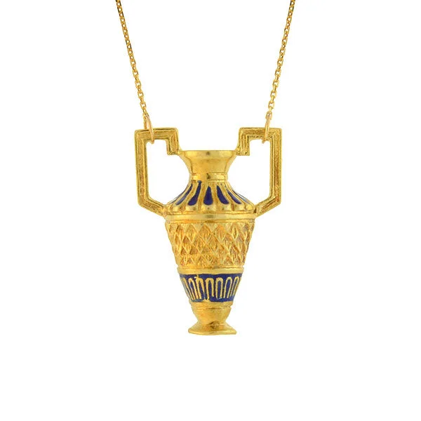 women’s casual gold necklaces-Victorian 18kt Petite Enameled Urn Necklace