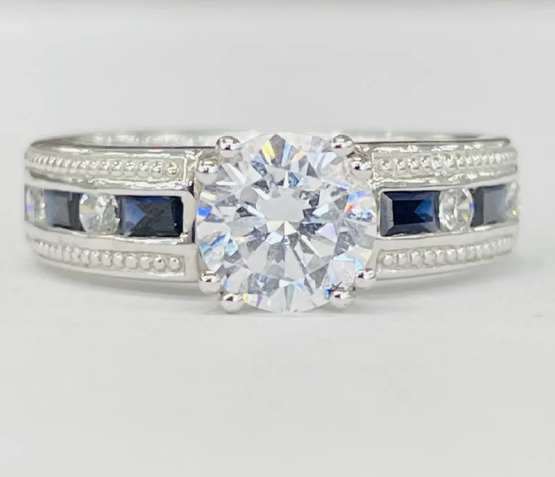 affordable platinum engagement rings-Romance - Simple Sapphire And Diamond Channel Set Setting