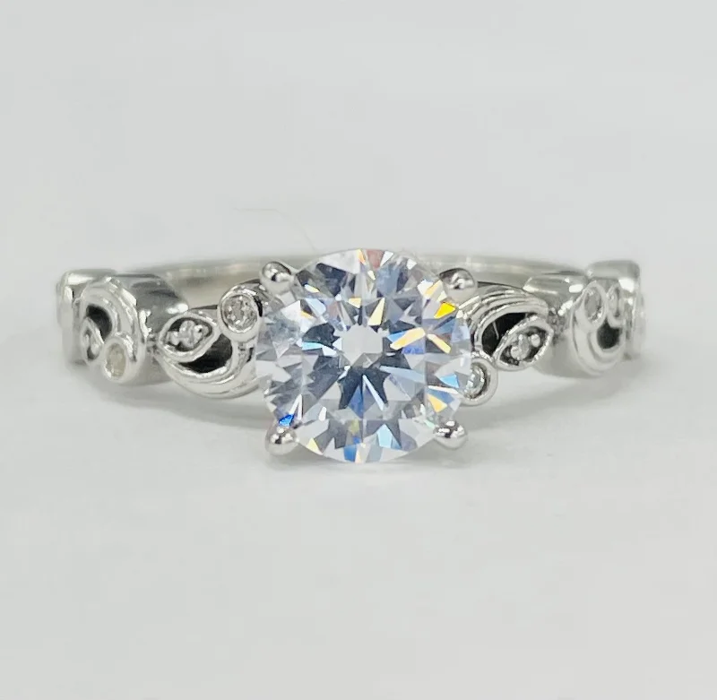 fine diamond engagement rings-Romance - Elegant Swirl Floral Diamond Setting