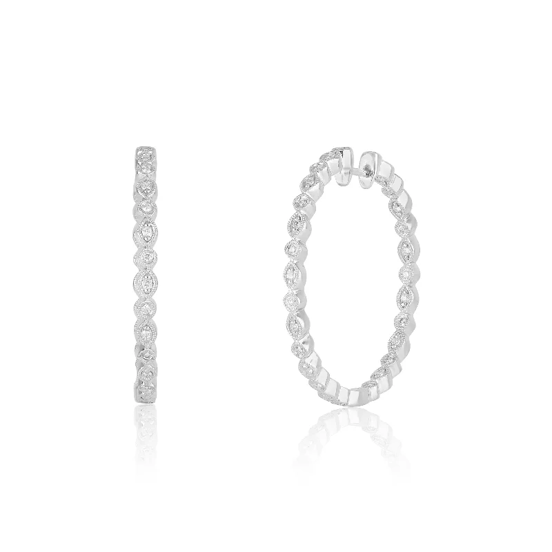 women’s handmade silver earrings-Bezel Set White Gold Inside And Out Diamond Hoop Earrings